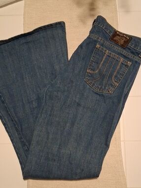 New UNISEX RUN&FLY DENIM BELLBOTTOM JEANS STONEWASHED SIZE 34S